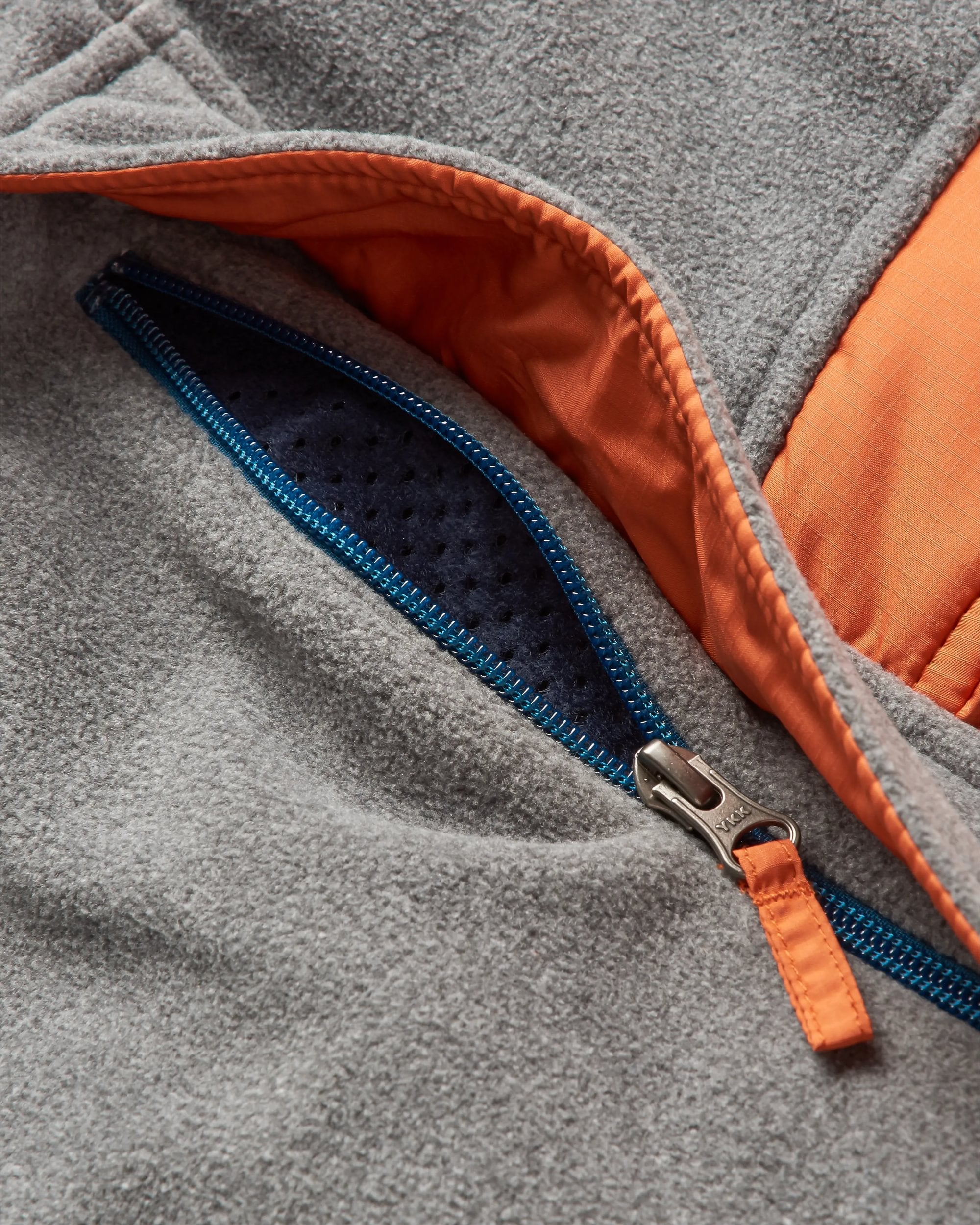 Woodland Hooded 1/2 Zip Recycled Polar Fleece - Grey Marl/ Tidal Blue - Flatlay