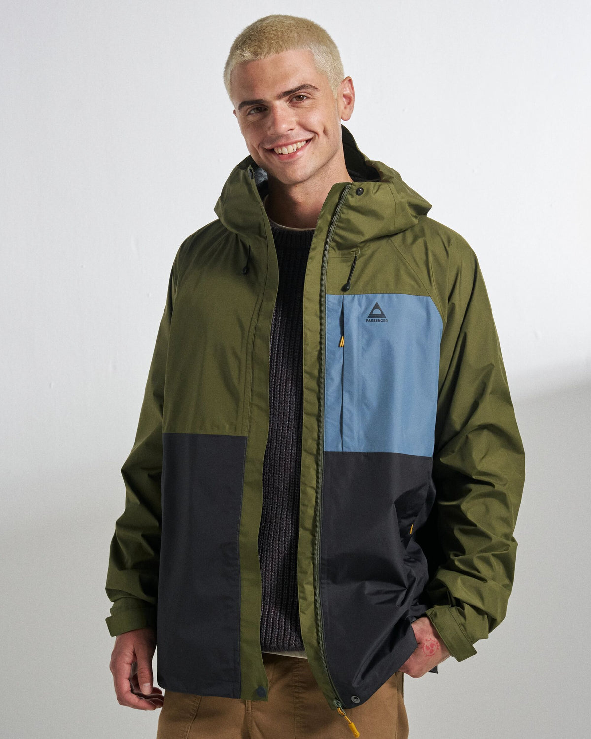 Trailscape Men's Waterproof Jacket - Faded Black/Khaki - Studio Model