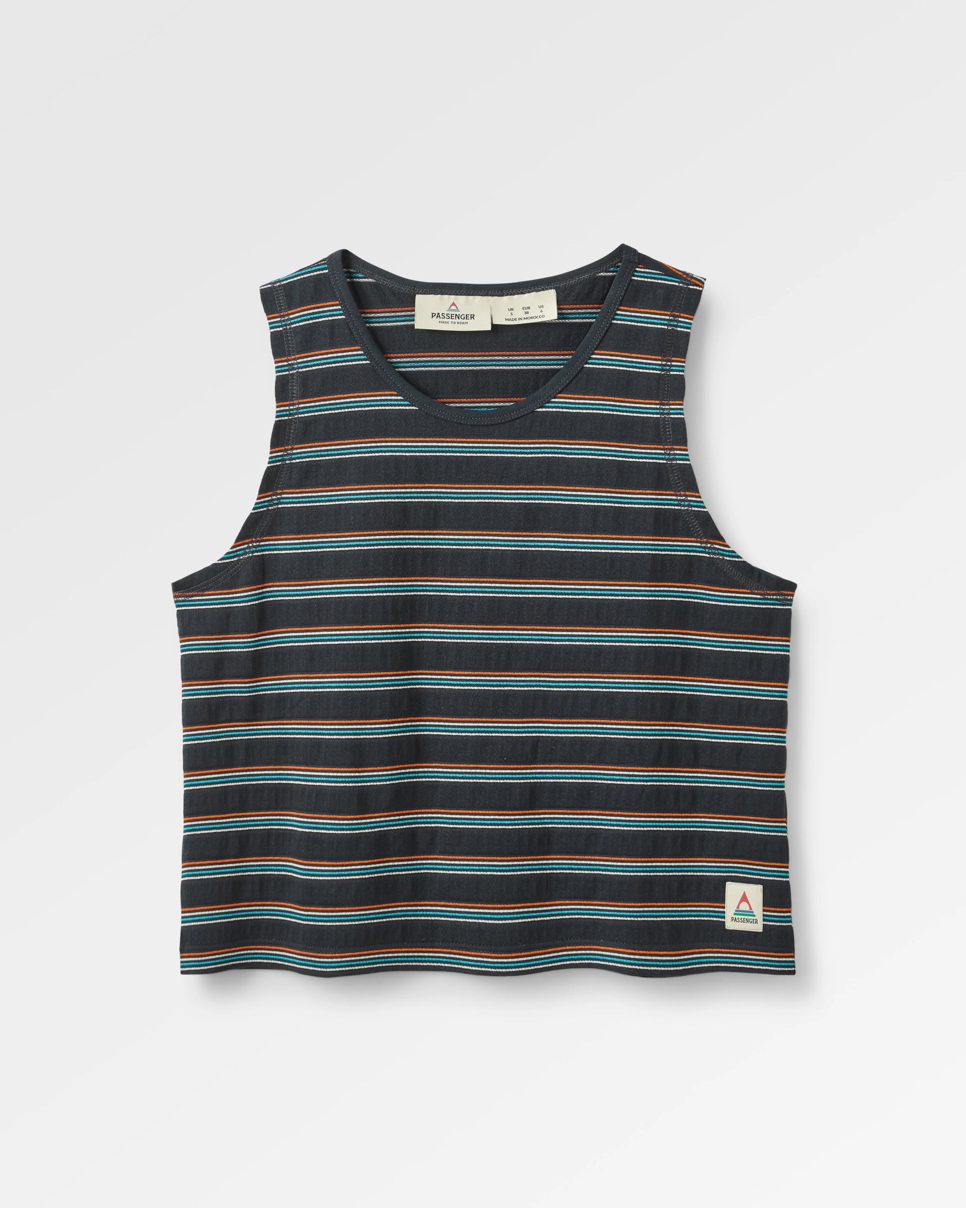 Retro Vibes Organic Cotton Vest - Black Multi Stripe - Flatlay