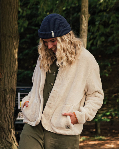 Iris Collarless Recycled Fleece Jacket - Oatmeal - Lifestyle