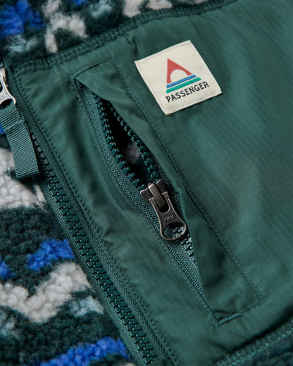 Offroad Recycled Sherpa 1/2 Zip Fleece - Geo Tracks Dark Fern/Birch - Flatlay