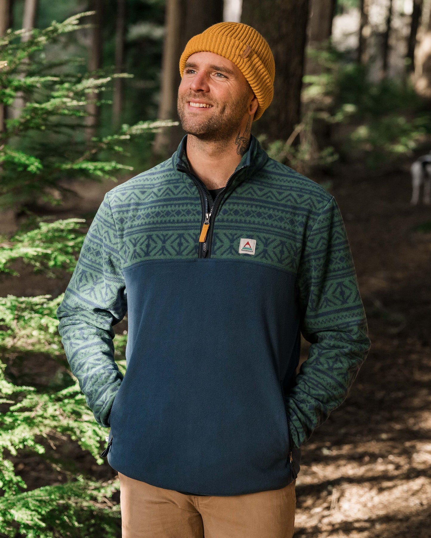 Set Off Recycled Polar 1/4 Zip Fleece - Nordic Geo Deep Ocean