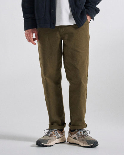 Adventurer Organic Canvas Trouser - Dark Olive - Studio Model