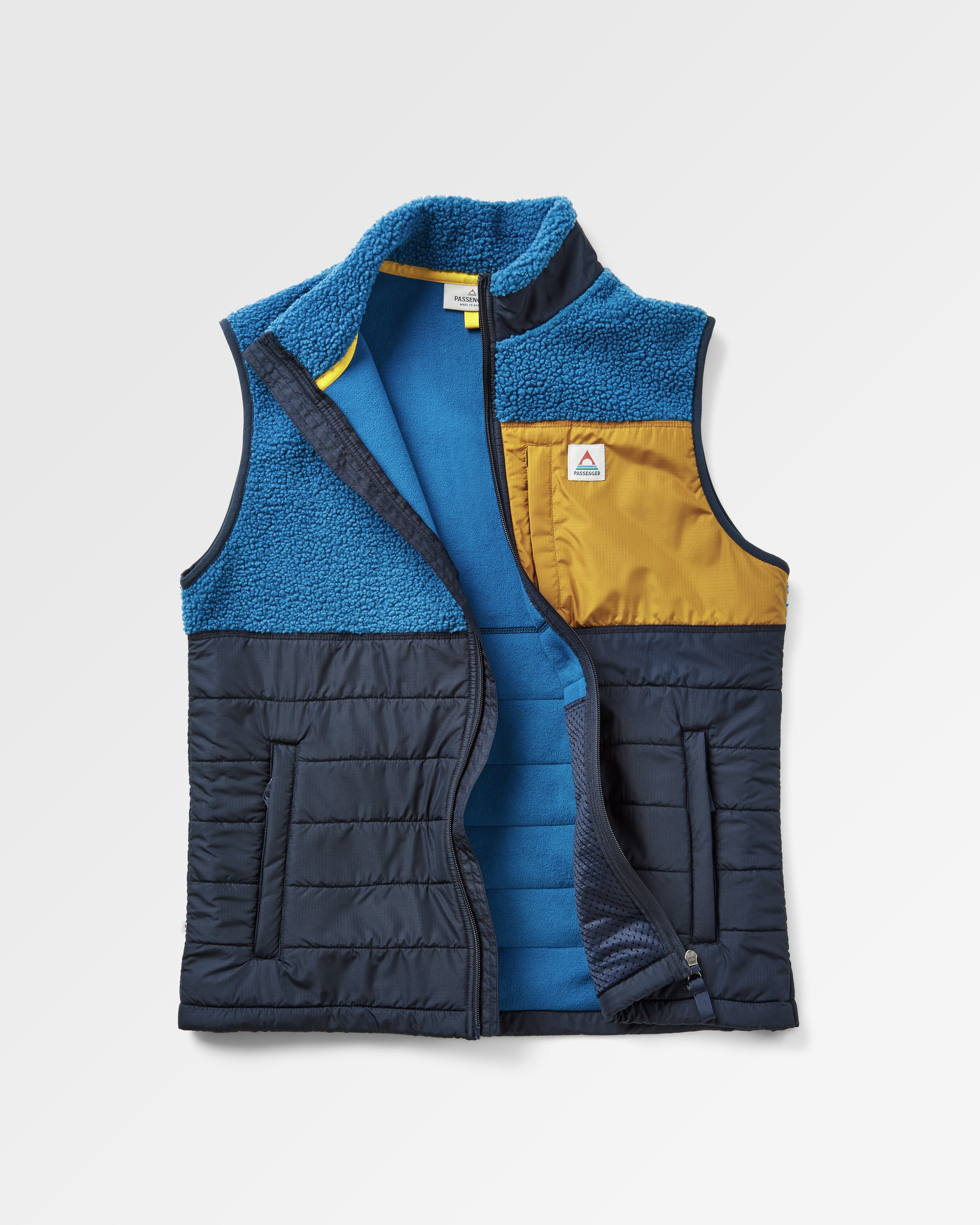 Born Explorer Recycled Polar-Lined Sherpa Vest - Blue Steel - Flatlay