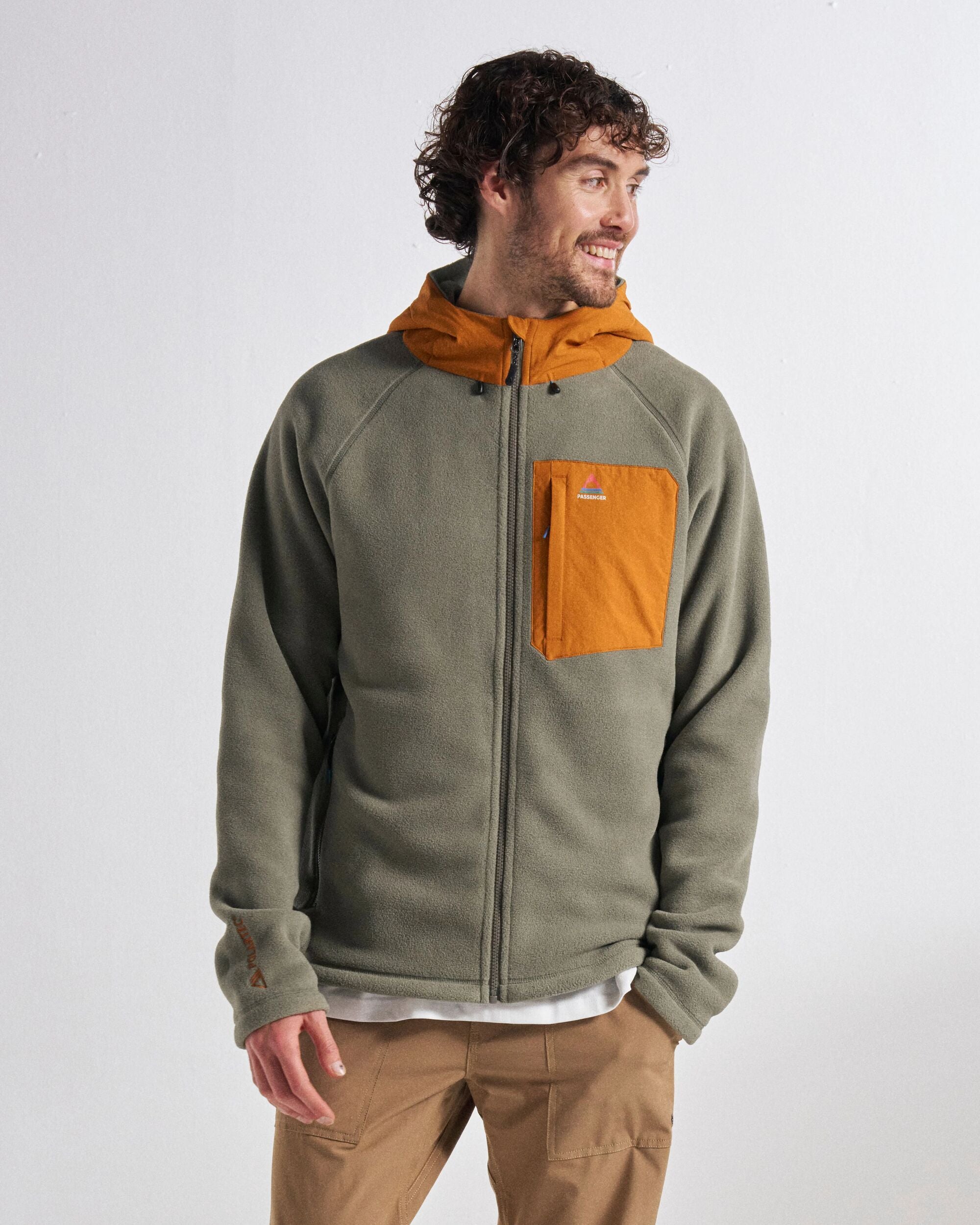 Sierrascape Men's Recycled Polartec® Fleece Hoodie - Dusty Olive - Studio Model