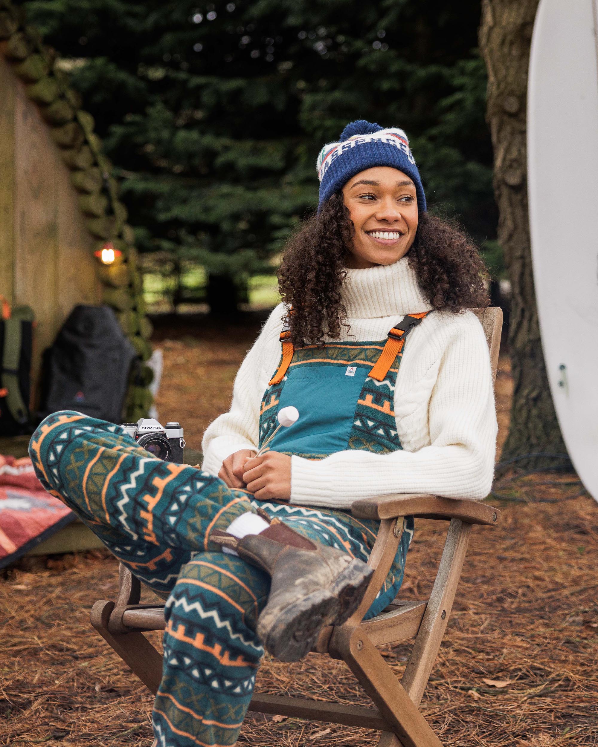Ace Recycled Polar Fleece Dungarees - Retro Geo Mediterranean - Lifestyle
