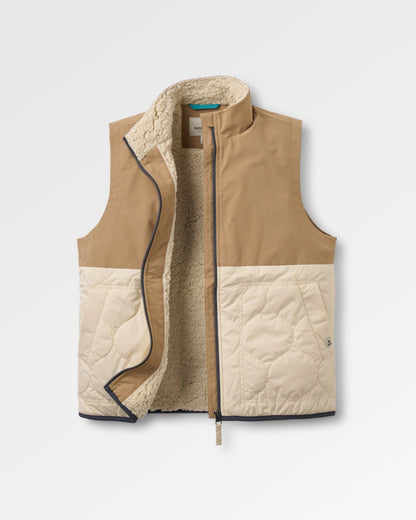 Flora Sherpa Lined Short Gilet - Biscuit/Oat - Flatlay