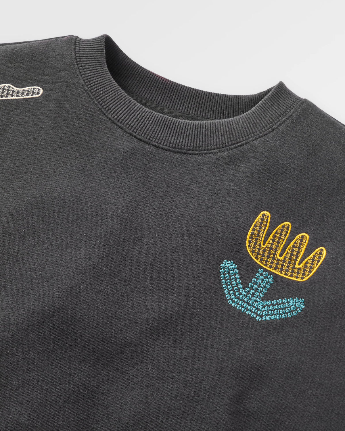 Slower Rhythms Embroidered Women's Organic Cotton Sweatshirt - Faded Black - Flatlay
