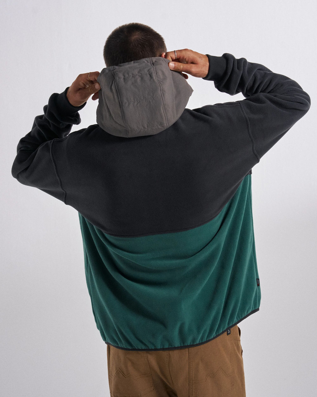 Woodland Full Zip Hooded Polar Fleece - Faded Black/Deep Ocean - Studio Model