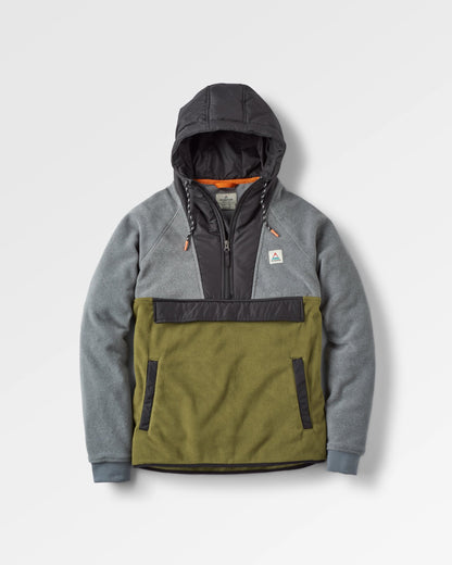 Woodland Hooded Recycled Polar Fleece - Grey Marl/Khaki