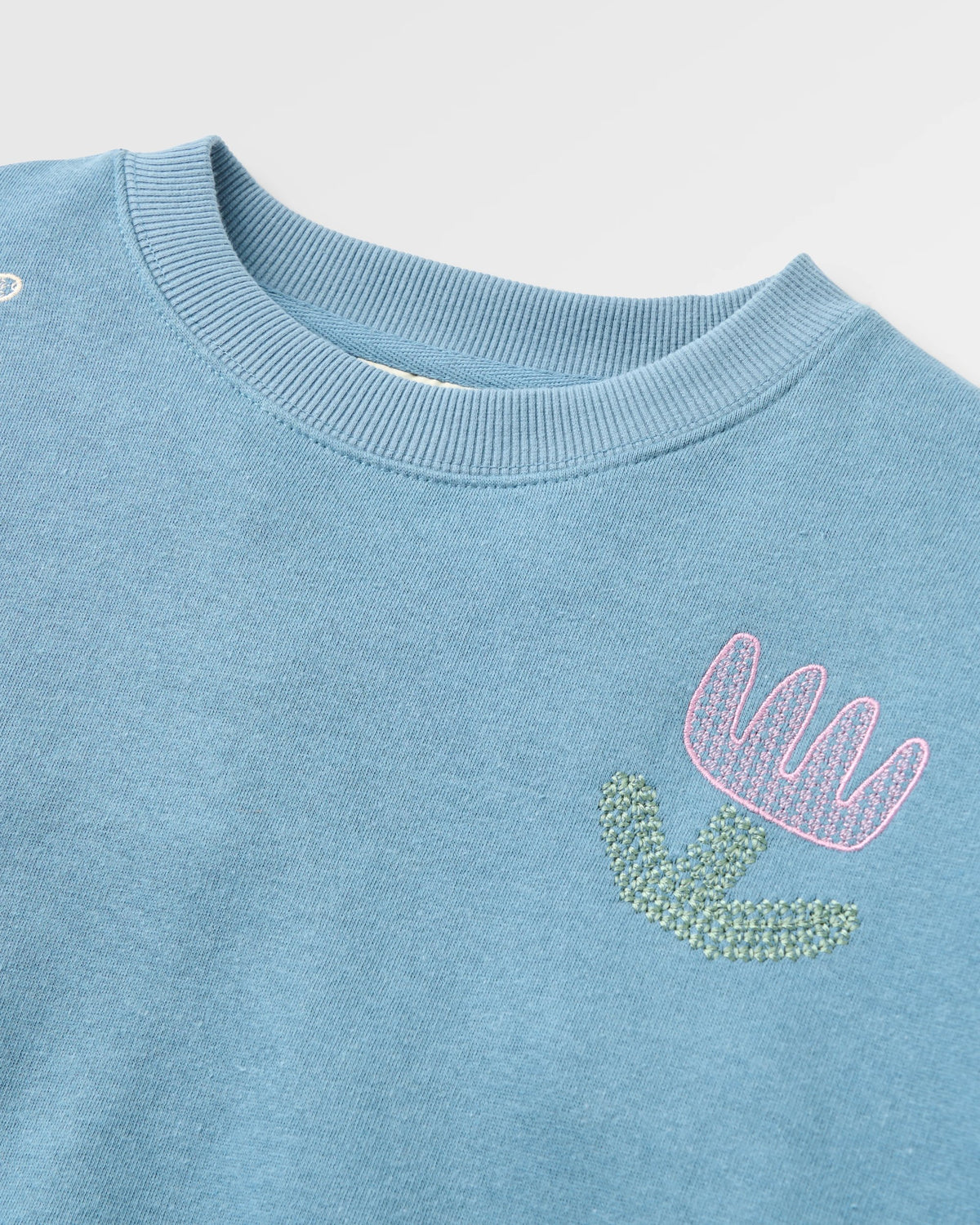Slower Rhythms Embroidered Women's Organic Cotton Sweatshirt - Stormy Blue - Flatlay