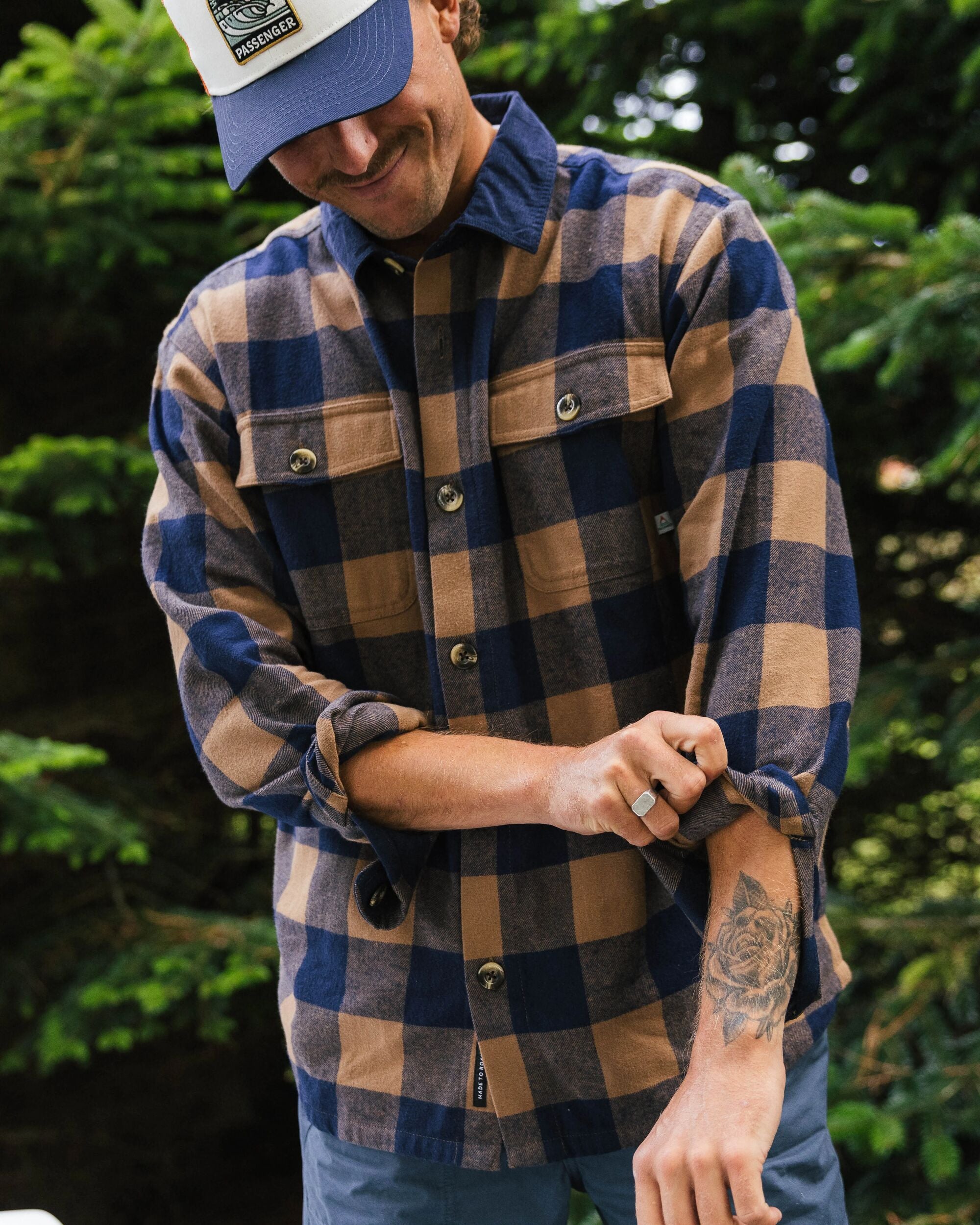 Rustic Organic Cotton Shirt - Toffee/Rich Navy Buffalo - Lifestyle